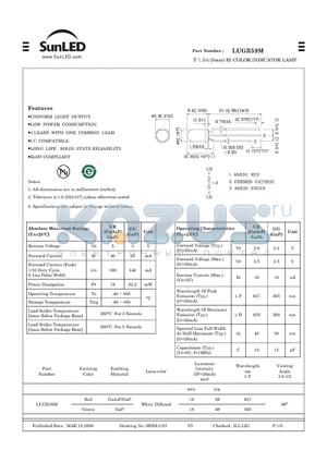 LUGR59M datasheet - T-1 3/4 (5mm) BI-COLOR INDICATOR LAMP