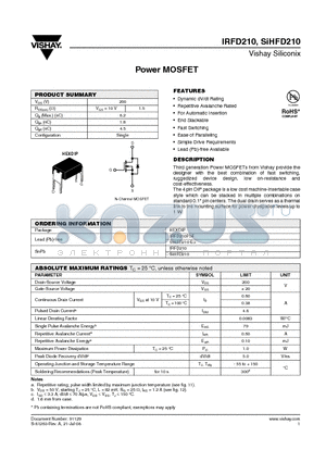 IRFD210 datasheet - Power MOSFET