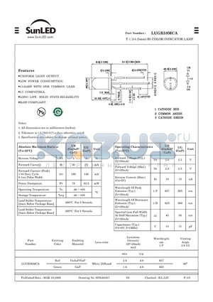 LUGR59MCA datasheet - T-1 3/4 (5mm) BI-COLOR INDICATOR LAMP