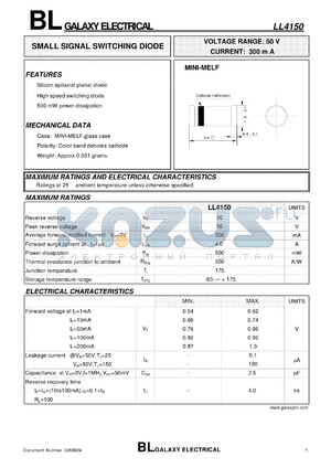 LL4150 datasheet - SMALL SIGNAL SWITCHING DIODE