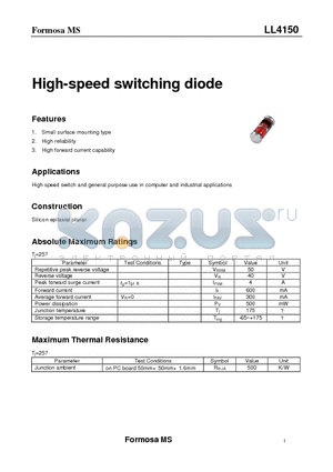 LL4150 datasheet - High-speed switching diode