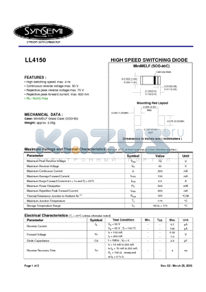 LL4150 datasheet - HIGH SPEED SWITCHING DIODE