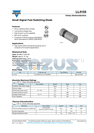 LL4150 datasheet - Small Signal Fast Switching Diode