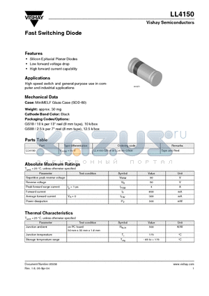 LL4150-GS08 datasheet - Silicon Epitaxial Planar Diodes