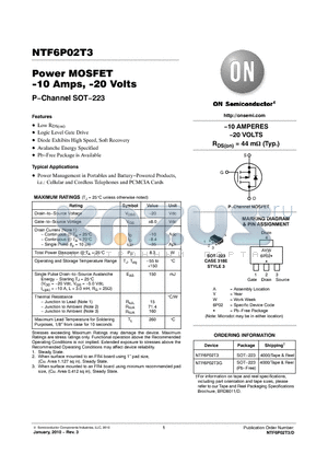 NTF6P02T3 datasheet - Power MOSFET -10 Amps, -20 Volts P−Channel SOT−223