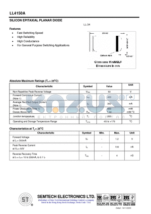 LL4150A datasheet - SILICON EPITAXIAL PLANAR DIODE