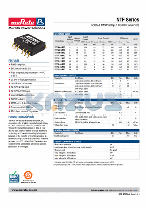 NTFS1205MC datasheet - Isolated 1W Wide Input DC/DC Converters