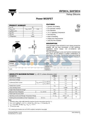 IRFD014PBF datasheet - Power MOSFET