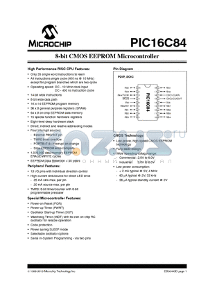 PIC16F84 datasheet - 8-bit CMOS EEPROM Microcontroller