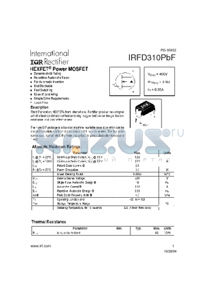 IRFD310PBF datasheet - HEXFET^ Power MOSFET