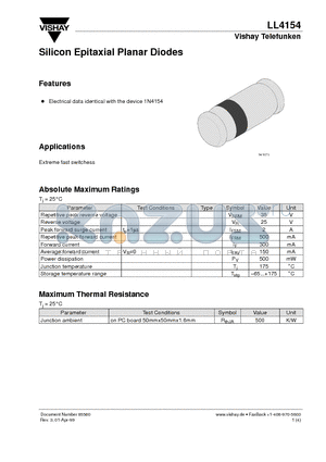 LL4154 datasheet - Silicon Epitaxial Planar Diodes