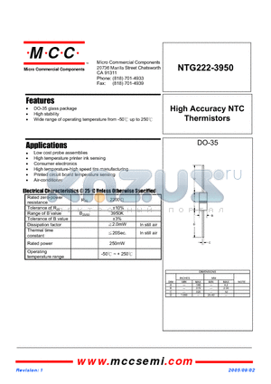 NTG5033950 datasheet - High Accuracy NTC Thermistors