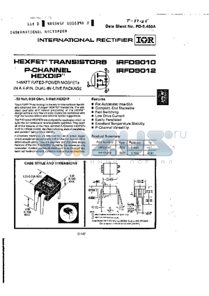 IRFD9010 datasheet - HEXFET^ TRANSISTORS P-CHANNEL HEXDIP