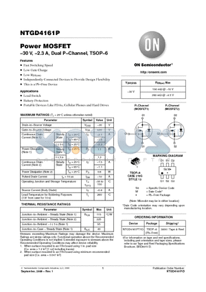 NTGD4161PT1G datasheet - Power MOSFET -30 V, -2.3 A, Dual P-Channel, TSOP-6