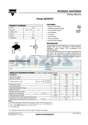 IRFD9220 datasheet - Power MOSFET