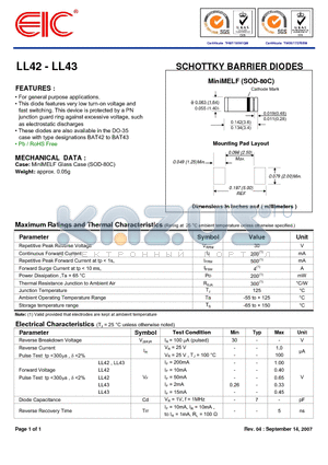 LL42 datasheet - SCHOTTKY BARRIER DIODES