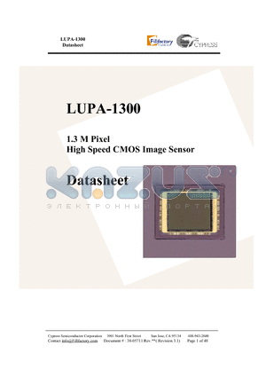 LUPA-1300-M datasheet - 1.3 M Pixel High Speed CMOS Image Sensor