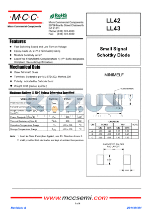 LL43 datasheet - Small Signal Schottky Diode