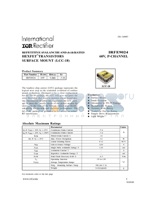 IRFE9024 datasheet - 60V, P-CHANNEL