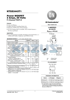 NTGS3443T1 datasheet - Power MOSFET 2 Amps, 20 Volts P−Channel TSOP−6