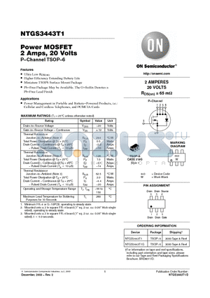 NTGS3443T1/D datasheet - Power MOSFET 2 Amps, 20 Volts P−Channel TSOP−6