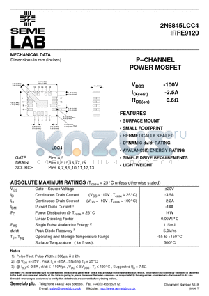 IRFE9120 datasheet - PCHANNEL POWER MOSFET