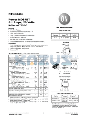 NTGS3446 datasheet - Power MOSFET 5.1 Amps, 20 Volts N−Channel TSOP−6