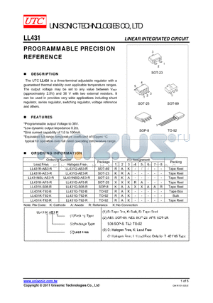 LL431K-S08-R datasheet - PROGRAMMABLE PRECISION REFERENCE