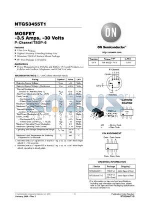 NTGS3455T1 datasheet - MOSFET -3.5 Amps, -30 Volts P−Channel TSOP−6