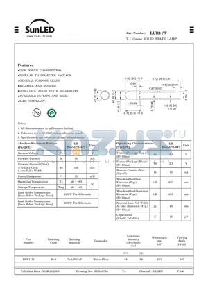 LUR11W datasheet - T-1 (3mm) SOLID STATE LAMP