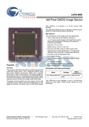 LUPA-4000_07 datasheet - 4M Pixel CMOS Image Sensor
