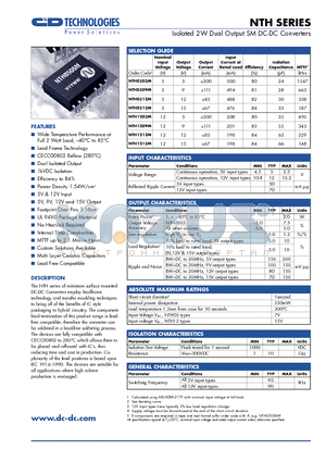 NTH datasheet - Isolated 2W Dual Output SM DC-DC Converters