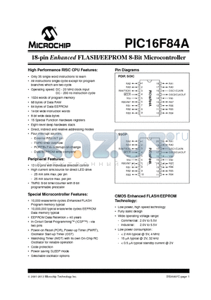 PIC16F84A_13 datasheet - 18-pin Enhanced FLASH/EEPROM 8-Bit Microcontroller