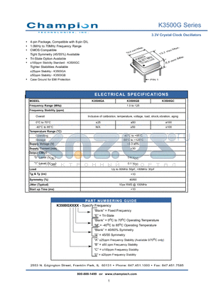 K3500G datasheet - 3.3V Crystal Clock Oscillators