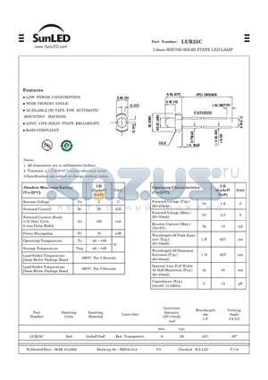 LUR25C datasheet - 3.2mm ROUND SOLID STATE LED LAMP