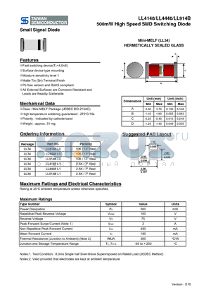 LL4448L1 datasheet - 500mW High Speed SMD Switching Diode