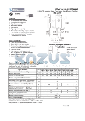 HERAF1001G_12 datasheet - 10.0AMPS. Isolated Glass Passivated High Efficient Rectifiers