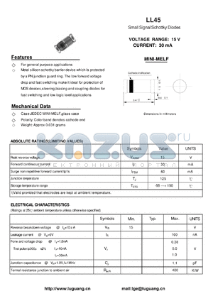 LL45 datasheet - Small Signal Schottky Diodes