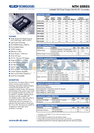 NTH0515M datasheet - Isolated 2W Dual Output SM DC-DC Converters