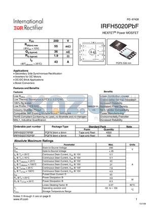 IRFH5020PBF datasheet - HEXFET Power MOSFET