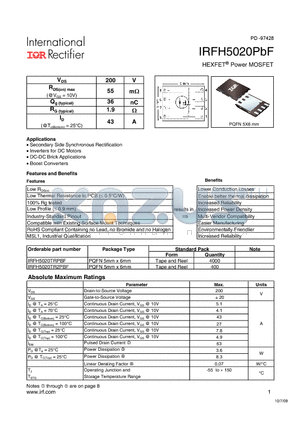 IRFH5020TRPBF datasheet - HEXFET Power MOSFET