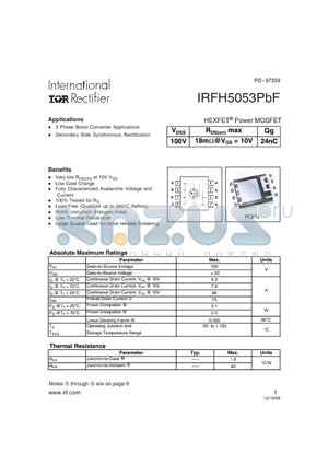 IRFH5020TRPBF datasheet - HEXFETPower MOSFET