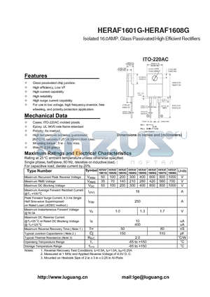 HERAF1603G datasheet - Isolated 16.0AMP. Glass Passivated High Efficient Rectifiers