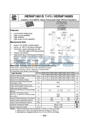 HERAF1604G datasheet - Isolation 16.0 AMPS. Glass Passivated High Efficient Rectifiers