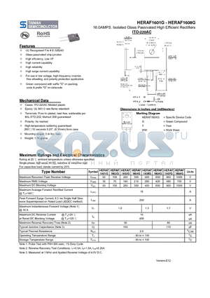 HERAF1605G datasheet - 16.0AMPS. Isolated Glass Passivated High Efficient Rectifiers