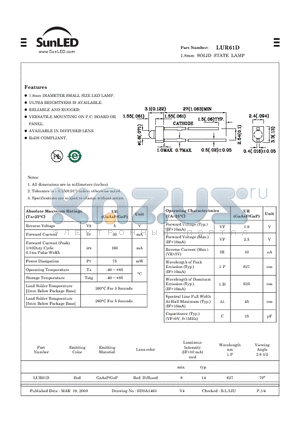 LUR61D datasheet - 1.8mm SOLID STATE LAMP