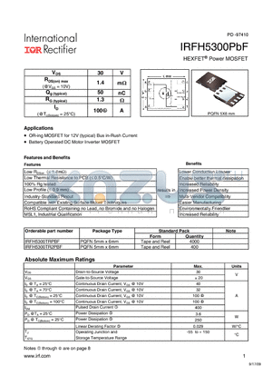 IRFH5300PBF datasheet - HEXFET Power MOSFET