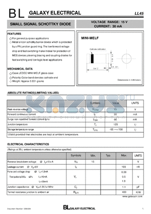 LL45 datasheet - SMALL SIGNAL SCHOTTKY DIODE