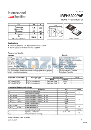 IRFH5300TR2PBF datasheet - HEXFET Power MOSFET