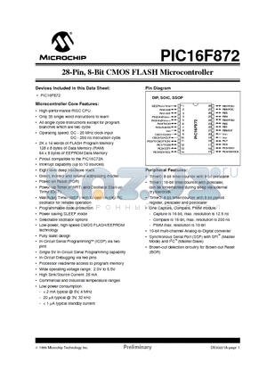 PIC16F872-I/SO datasheet - 28-Pin, 8-Bit CMOS FLASH Microcontroller